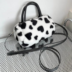 Fluffy Love Heart Plush Shoulder Bag for Women