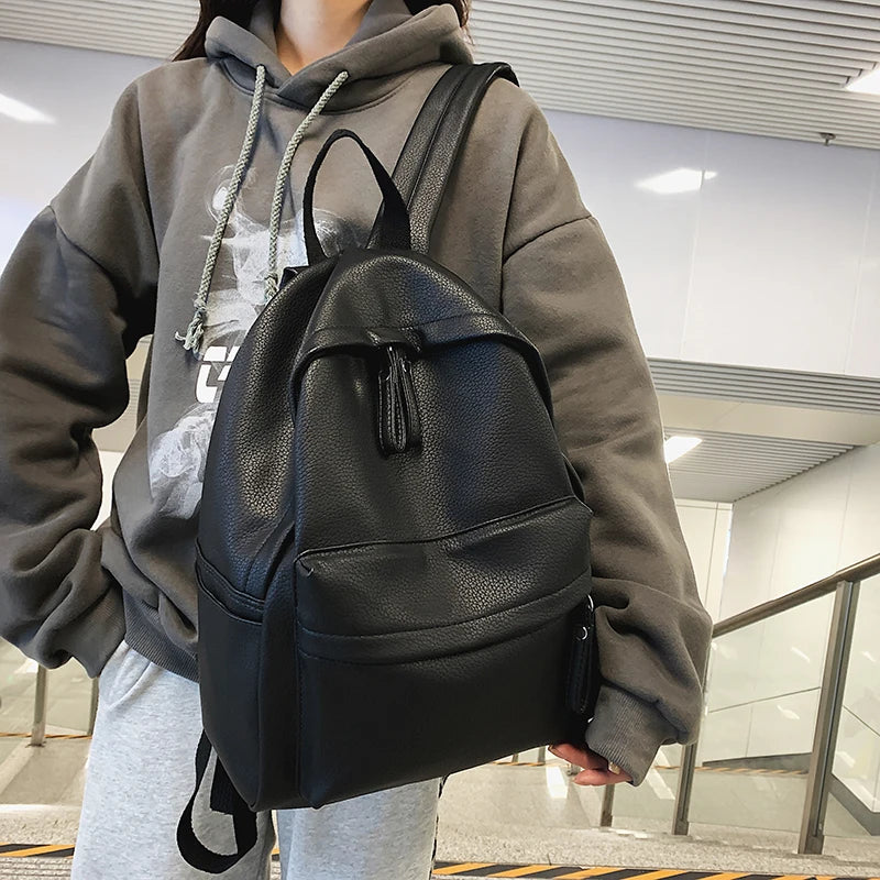 Soft Leather Backpack High PU Leather Women's Backpack for Teenage Girls