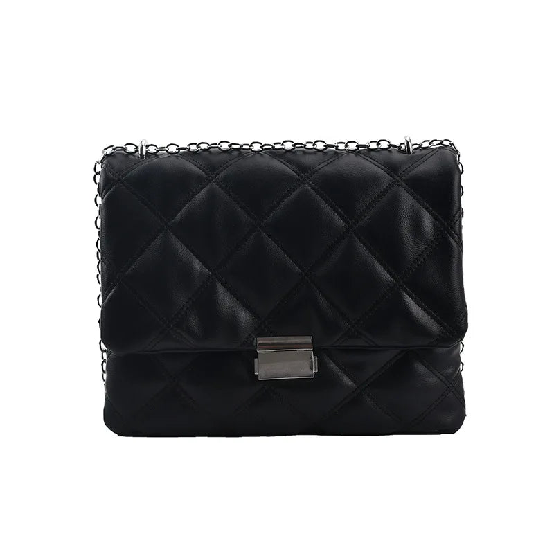 Soft Leather Chain Crossbody Bag for Women - Rhombus Messenger Shoulder Clutch