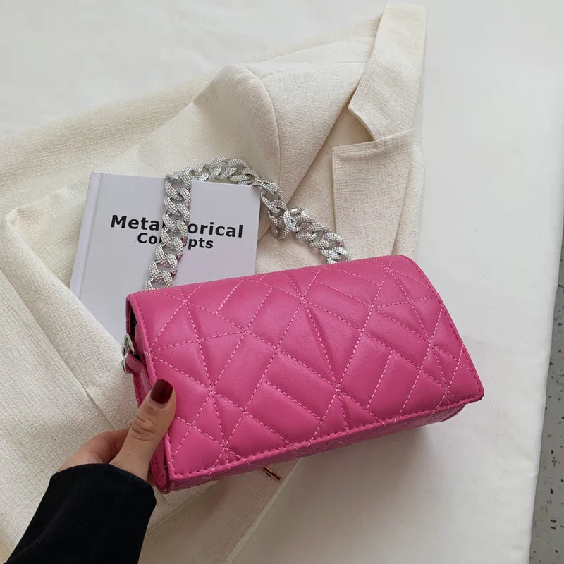 Green Quilted Shoulder Bag for Women Retro Clutch Tote