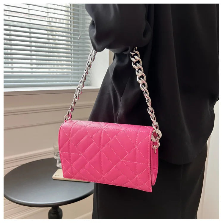 Green Quilted Shoulder Bag for Women Retro Clutch Tote