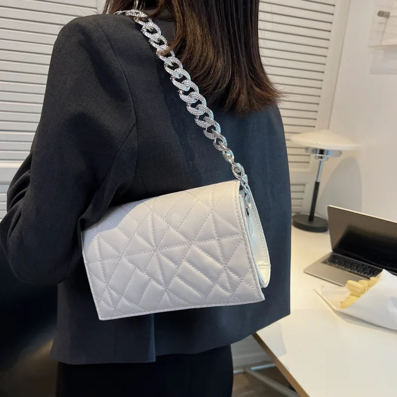 Green Quilted Shoulder Bag for Women Retro Clutch Tote