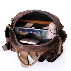 Soft Leather School Backpack Women's Shoulder Bags Anti-theft Travel Backpack