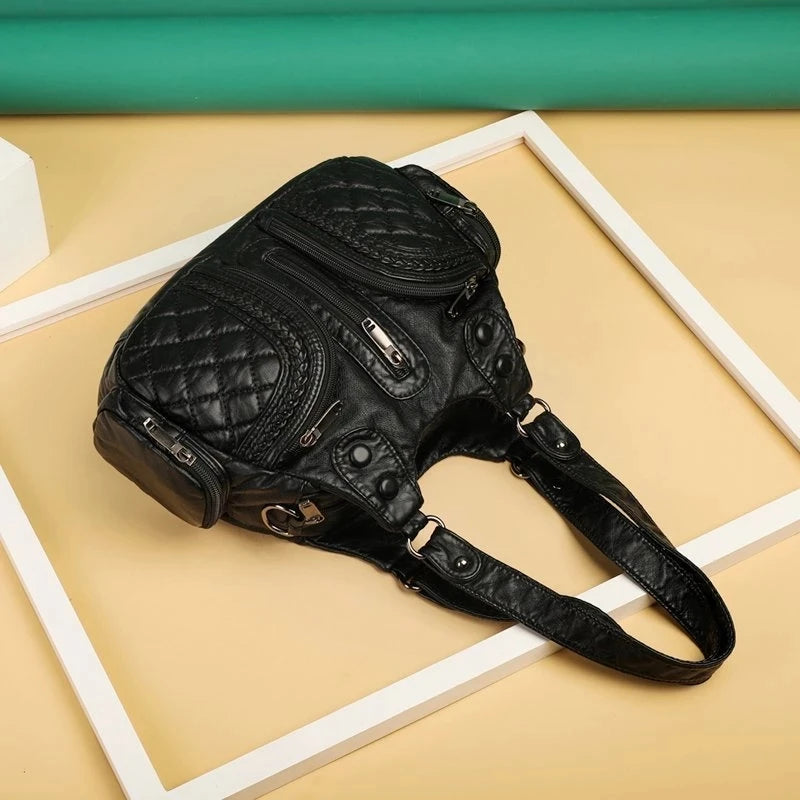 Vintage Soft Leather Shoulder Bag for Women Large Capacity Top-handle Bag