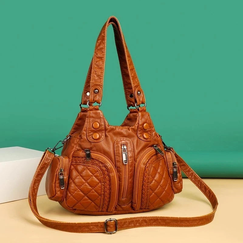 Vintage Soft Leather Shoulder Bag for Women Large Capacity Top-handle Bag
