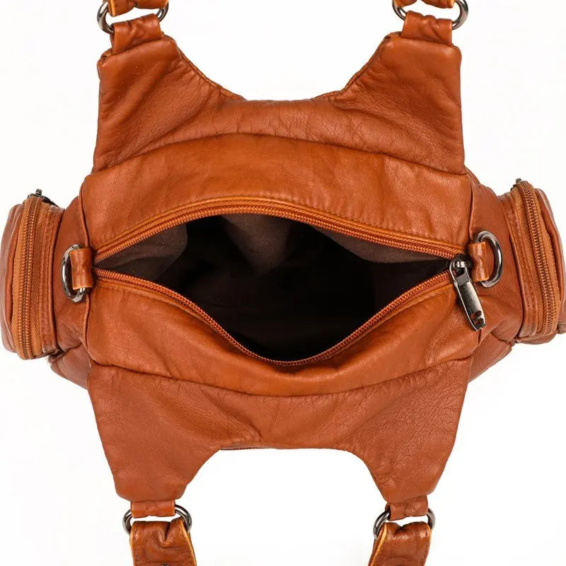 Vintage Soft Leather Shoulder Bag for Women Large Capacity Top-handle Bag