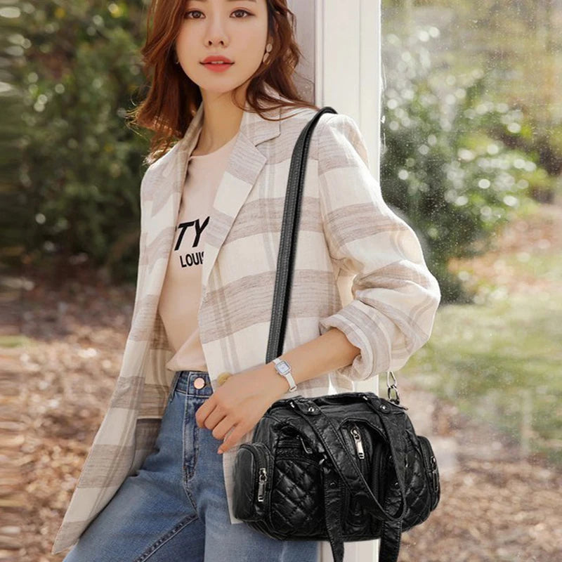 Vintage Soft Leather Shoulder Bag for Women Large Capacity Top-handle Bag