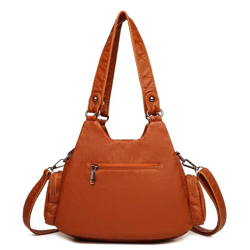 Vintage Soft Leather Shoulder Bag for Women Large Capacity Top-handle Bag