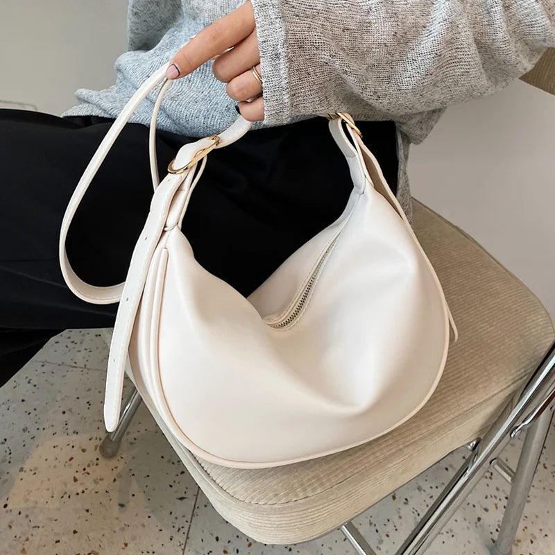 Soft Leather Shoulder Hobo Bag Solid Messenger Bag Women Handbag