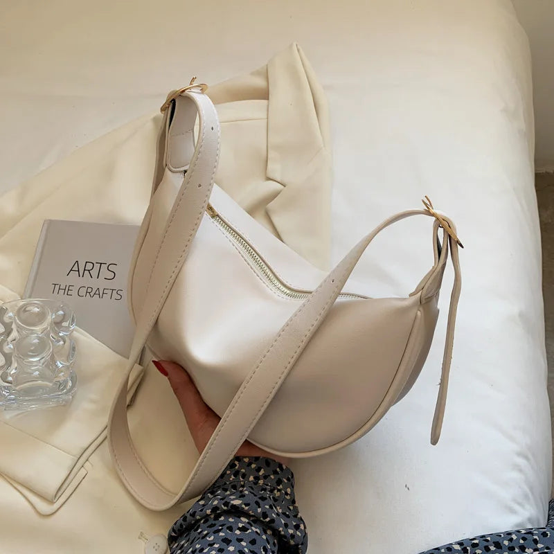 Soft Leather Shoulder Hobo Bag Solid Messenger Bag Women Handbag