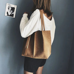 Soft Leather Women Bag 2PCS Handbags Set Shoulder Bags