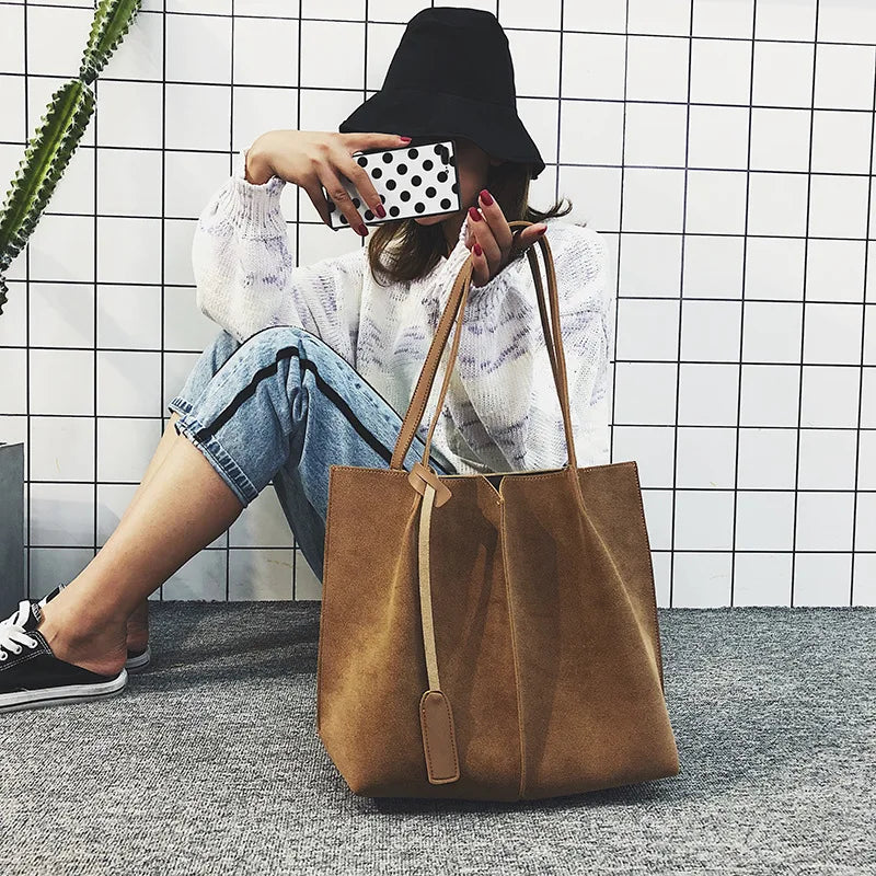 Soft Leather Women Bag 2PCS Handbags Set Shoulder Bags