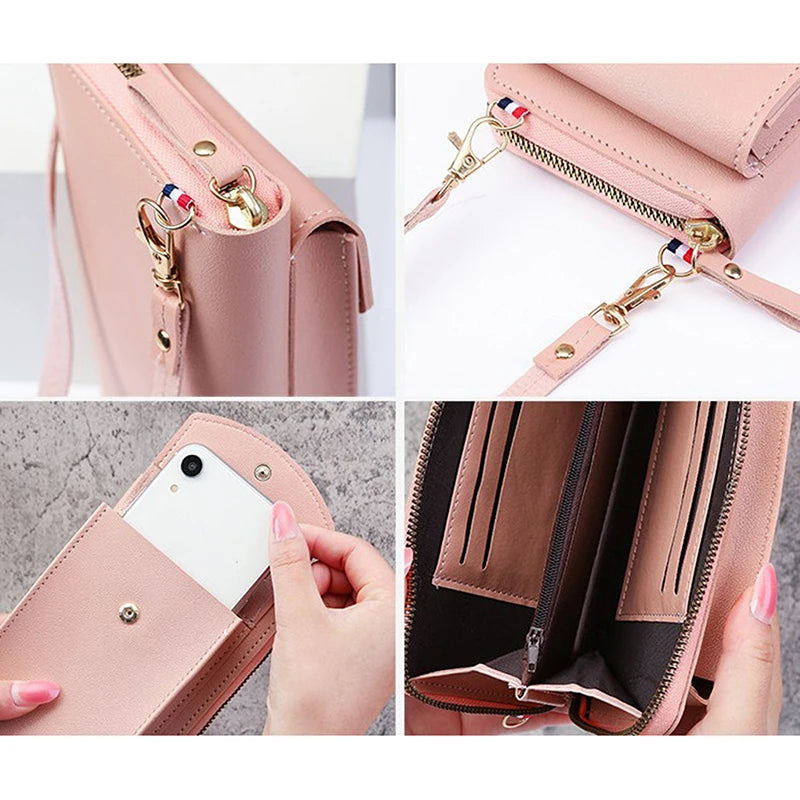 Soft Leather Women's Phone Purse Wallet - Black