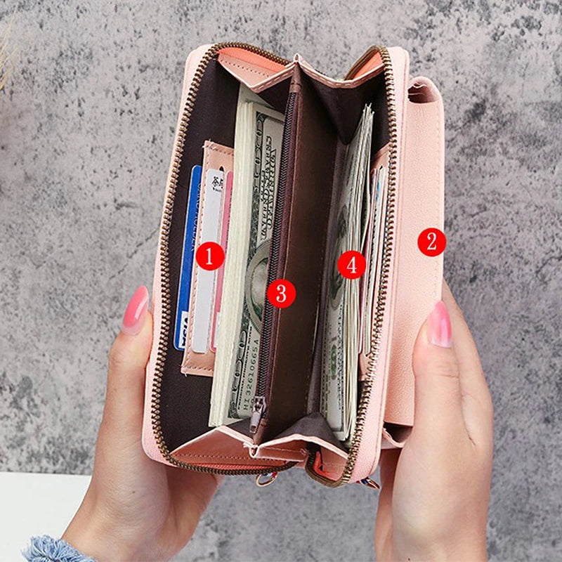Soft Leather Women's Phone Purse Wallet - Black