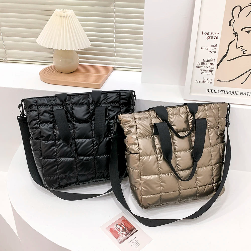 Nylon Cotton Padded Quilted Top-handle Bag Embroidery Thread Crossbody