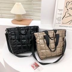 Nylon Cotton Padded Quilted Top-handle Bag Embroidery Thread Crossbody