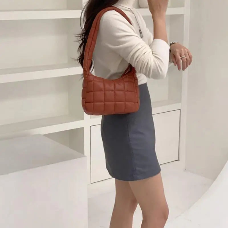 Women's Quilted Checkers Handbag PU Shoulder Crossbody Bag