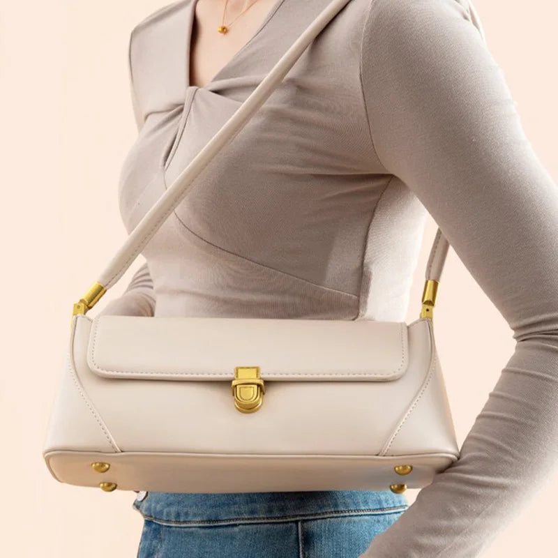Soft PU Ladies Leather Bag Women Handbag Underarm Bag Retro Solid Handbags