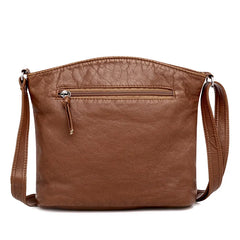 Retro PU Leather Shoulder Bag Double Zipper Women Messenger Bag