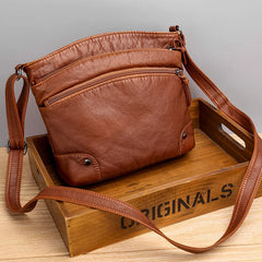 Retro PU Leather Shoulder Bag Double Zipper Women Messenger Bag