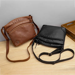 Retro PU Leather Shoulder Bag Double Zipper Women Messenger Bag