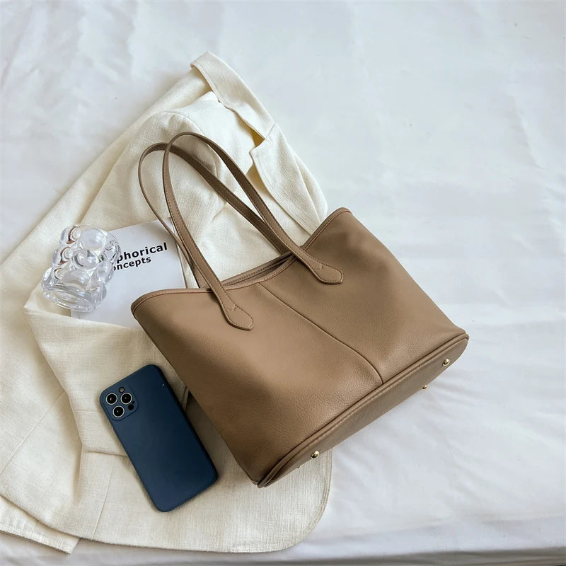 Soft PU Leather Shoulder Bags For Women Classic Solid Handbags