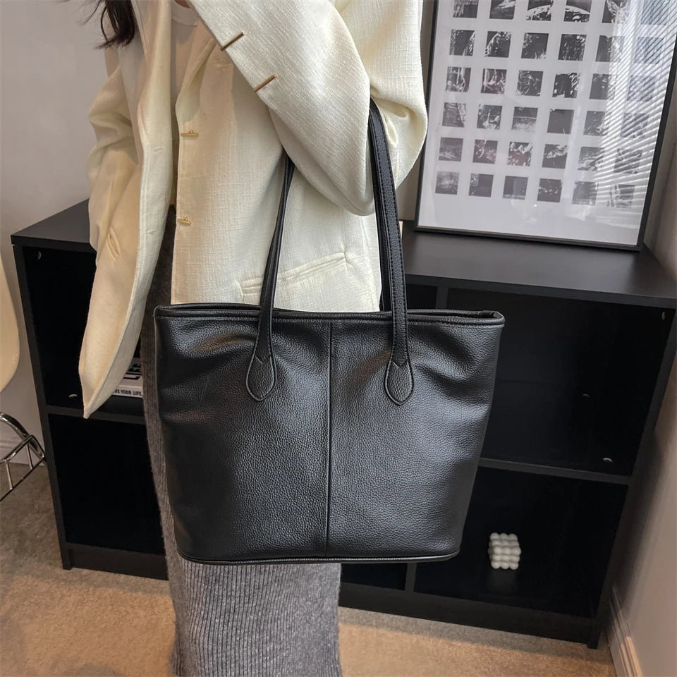 Soft PU Leather Shoulder Bags For Women Classic Solid Handbags