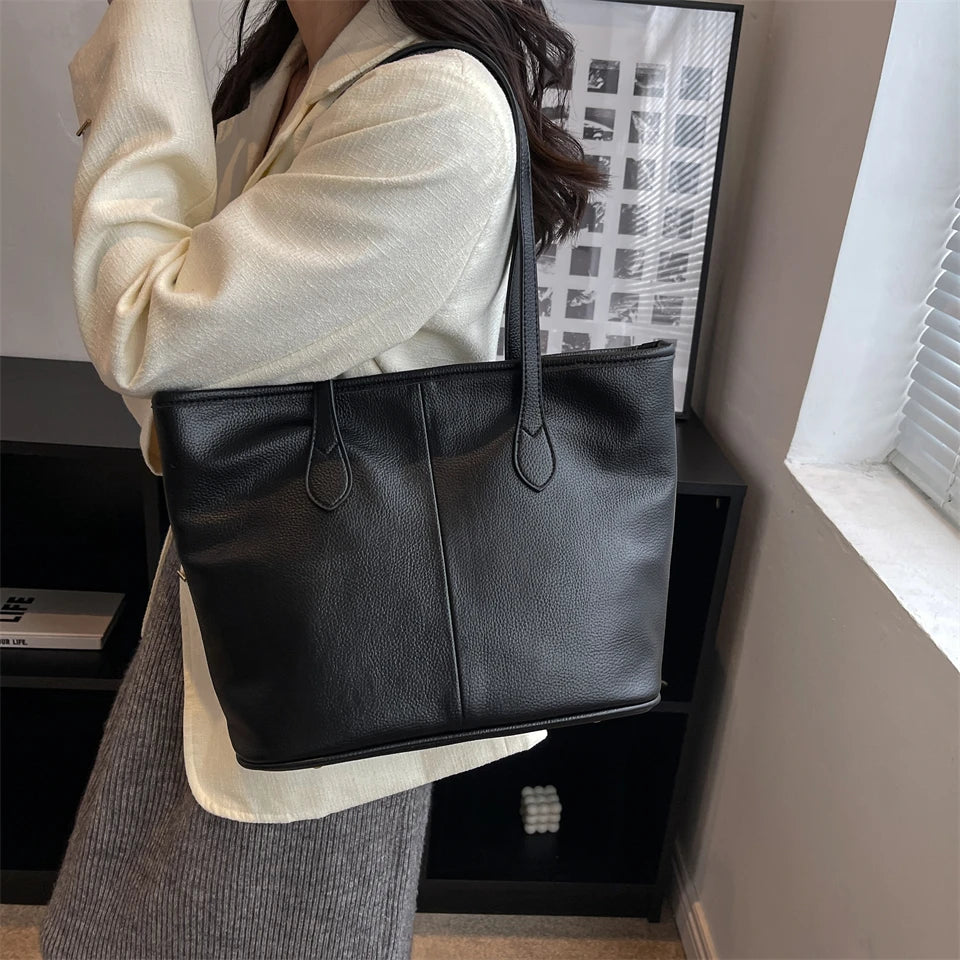 Soft PU Leather Shoulder Bags For Women Classic Solid Handbags