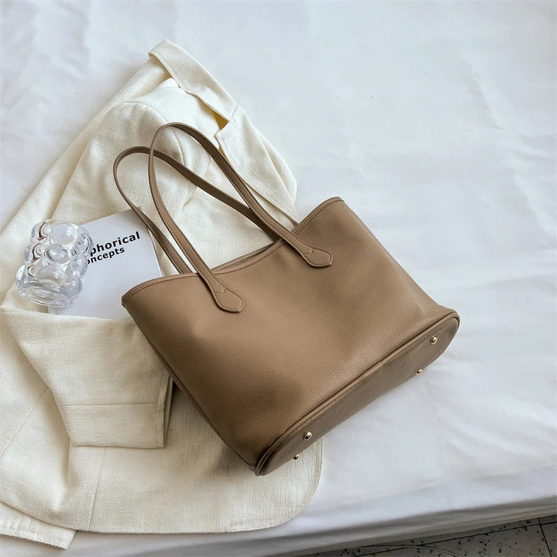 Soft PU Leather Shoulder Bags For Women Classic Solid Handbags