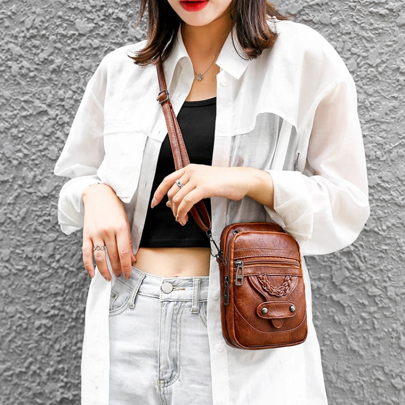 Soft PU Leather Women Bag Small Crossbody Bag Retro Shoulder Bag Cell Phone Purs