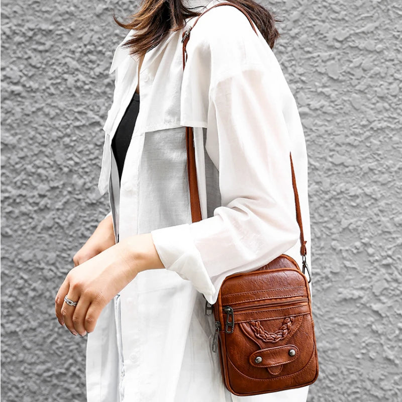 Soft PU Leather Women Bag Small Crossbody Bag Retro Shoulder Bag Cell Phone Purs