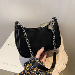 Soft PU Leather Women Purple Underarm Bag Retro Solid Ladies Handbags