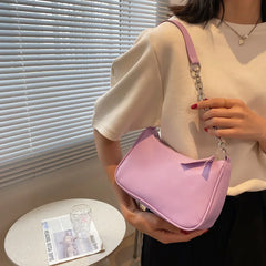 Soft PU Leather Women Purple Underarm Bag Retro Solid Ladies Handbags