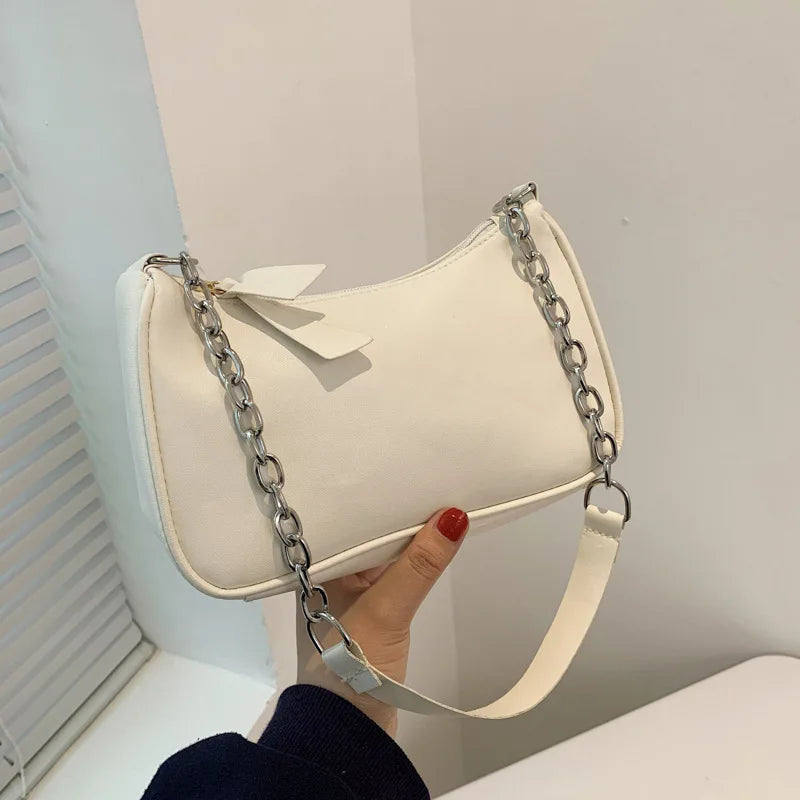 PU Leather Purple Underarm Bag Solid Handbags Girls Small Shoulder Bags