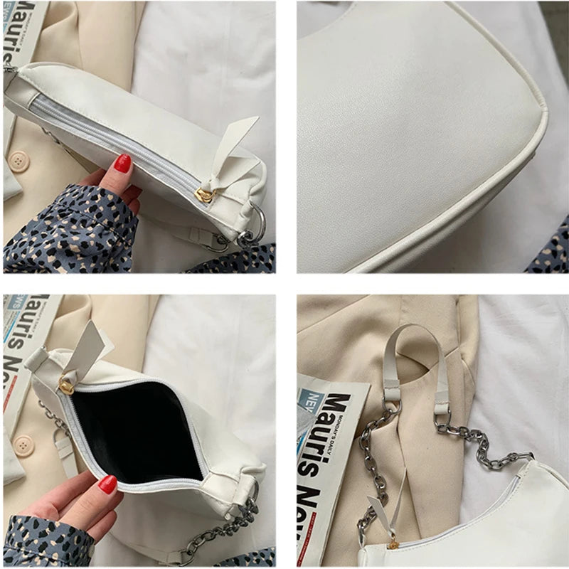 Soft PU Leather Women Purple Underarm Bag Retro Solid Ladies Handbags