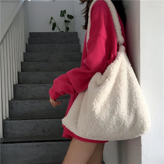 Soft Plush Messenger Shoulder Bag Large Capacity Women Tote Shopping Bag