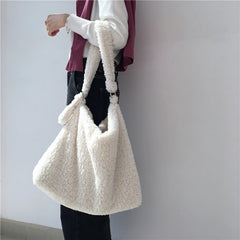 Soft Plush Messenger Shoulder Bag Large Capacity Women Tote Shopping Bag