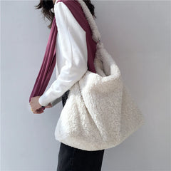 Soft Plush Messenger Shoulder Bag Large Capacity Women Tote Shopping Bag