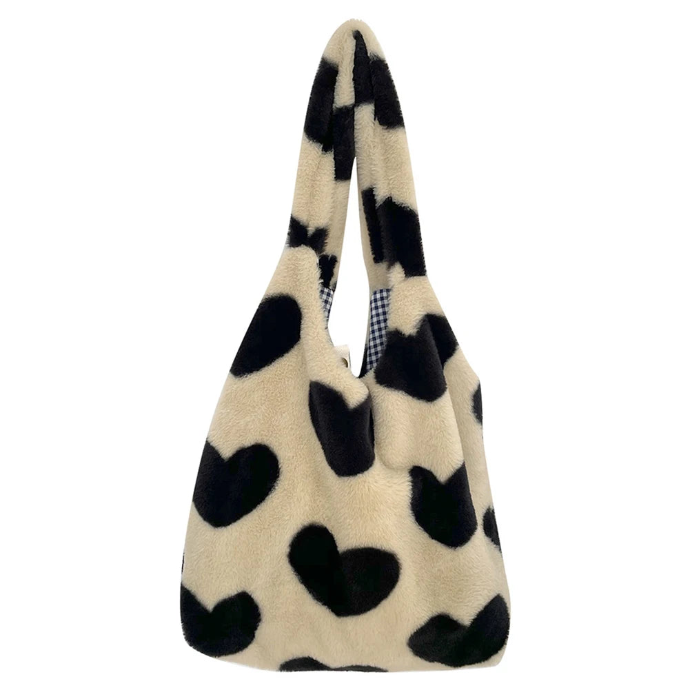 Plush Shoulder Bag Love Heart Fluffy Book Bags