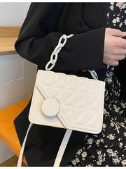 Solid Chain Wome's Shoulder Bag Pu Leather Lingge Ladies Crossbody Bags