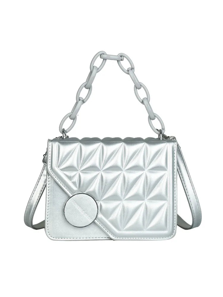 Solid Chain Wome's Shoulder Bag Pu Leather Lingge Ladies Crossbody Bags