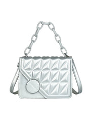Solid Chain Wome's Shoulder Bag Pu Leather Lingge Ladies Crossbody Bags