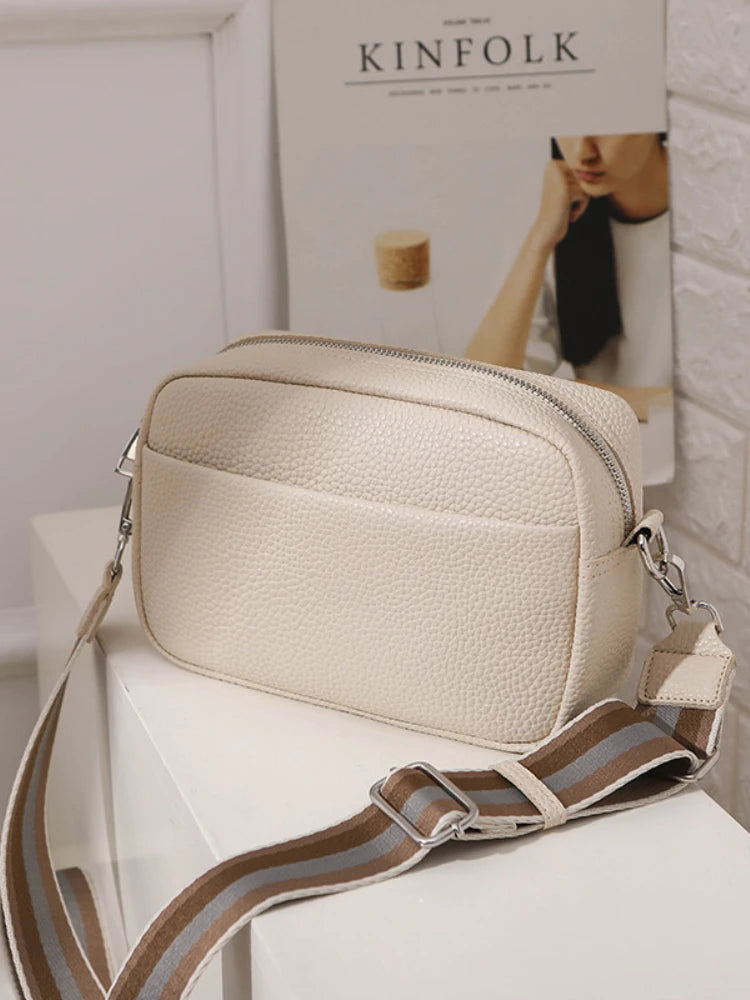 Classic Crossbody Bag Wide Strap Zipper Shoulder Purse for Women