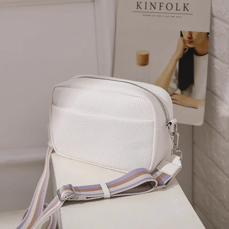 Wide Strap Crossbody Bag Zipper Shoulder Bag