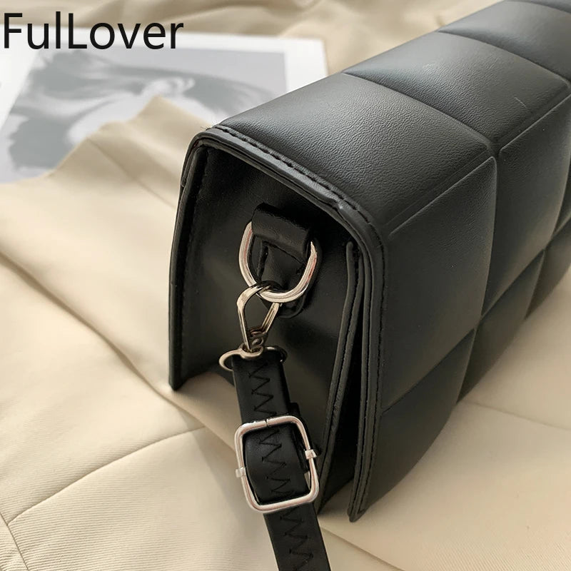 Elegant Female Shoulder Bag High Lattice Design PU Leather Handbag