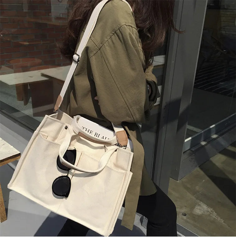 Solid Canvas Casual Handbag Crossbody Bags for Women
