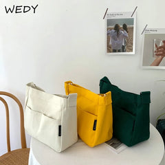 Solid Canvas Shoulder Bag Female Casual Shoulder Messenger Bag Style Women Sling