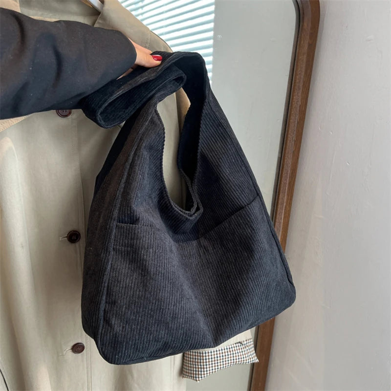 Corduroy Shoulder Tote Bag for Women Casual Handbag