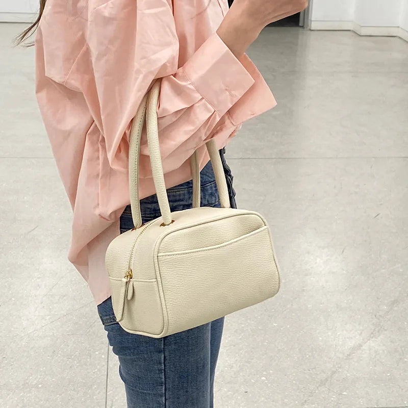 Solid Top-handle Shoulder Bag Pu Leather Tote Purse