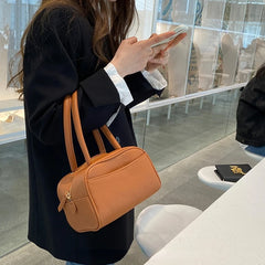 Solid Top-handle Shoulder Bag Pu Leather Tote Purse